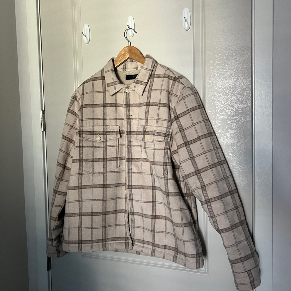 All Saints Cream Fleece-Lined Shirt Jacket
